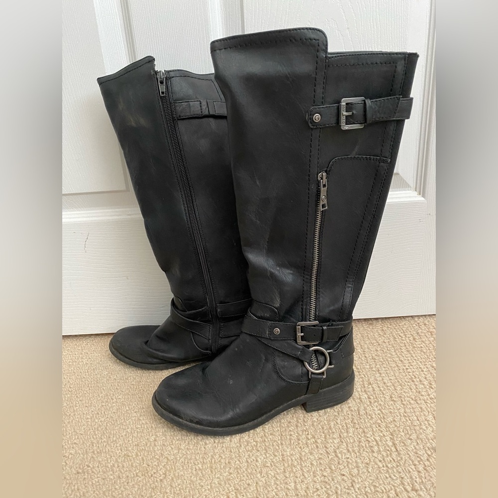 G by Guess Black Buckle Haydin Riding Boots Size 7.5